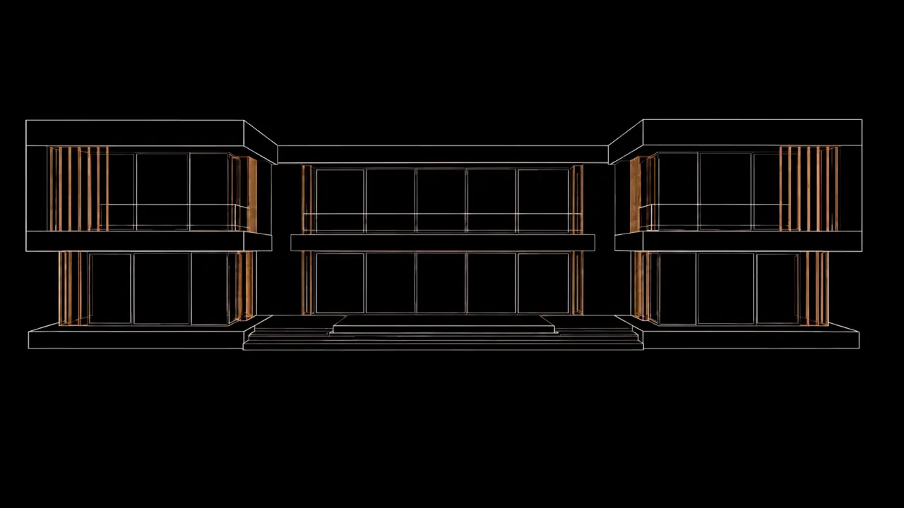 Illustration : maquette numérique d’une villa contemporaine dessinée au trait, vue de face