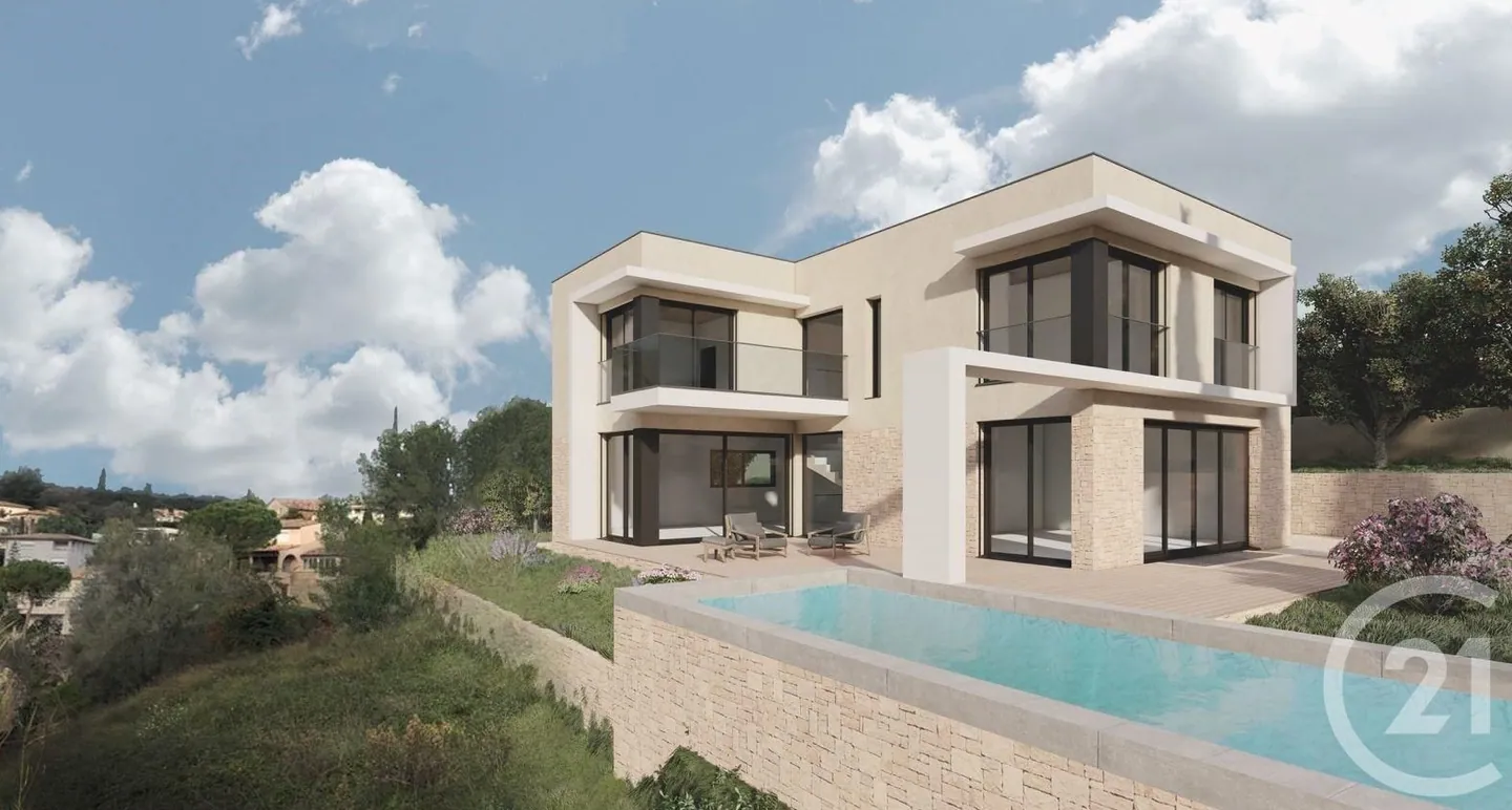 Building plot of 1,542 m² in Mougins: rendering of a villa project with pool