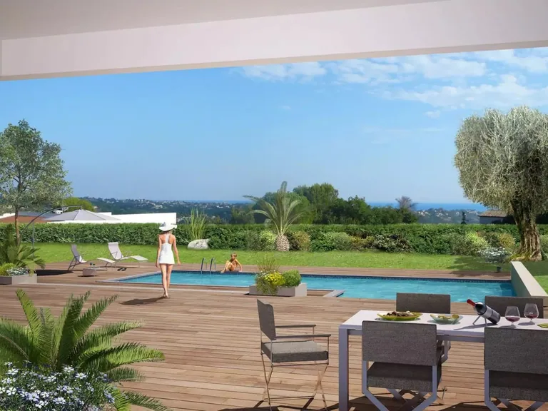 Building plot of 1,688 m² in Vence: rendering of a terrace with pool