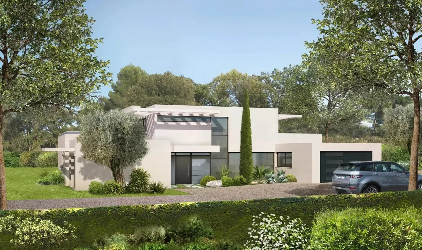Building plot of 1,688 m² in Vence: rendering of a contemporary villa project