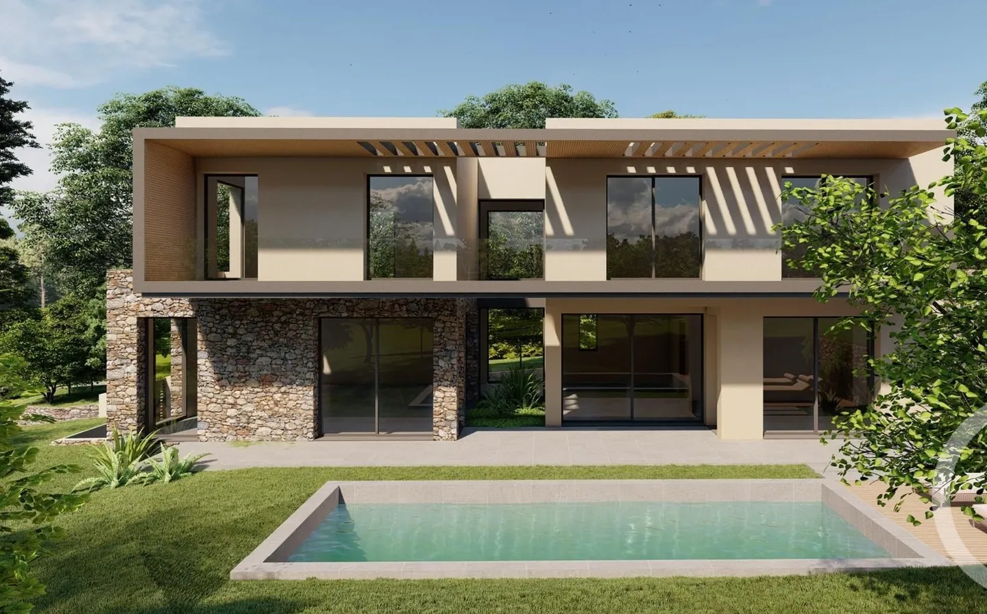 Building plot of 1,050 m² in Mougins: rendering of a villa project