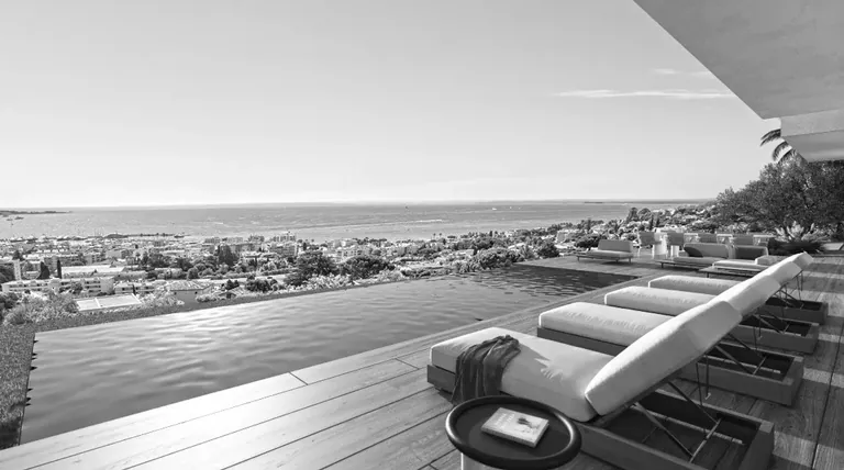 Building plot of 1,393 m² in Golfe-Juan: rendering of the pool facing the sea