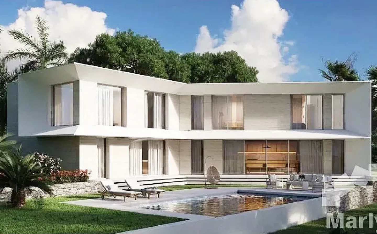 Building plot of 3,500 m² in Super Cannes: rendering of a villa project
